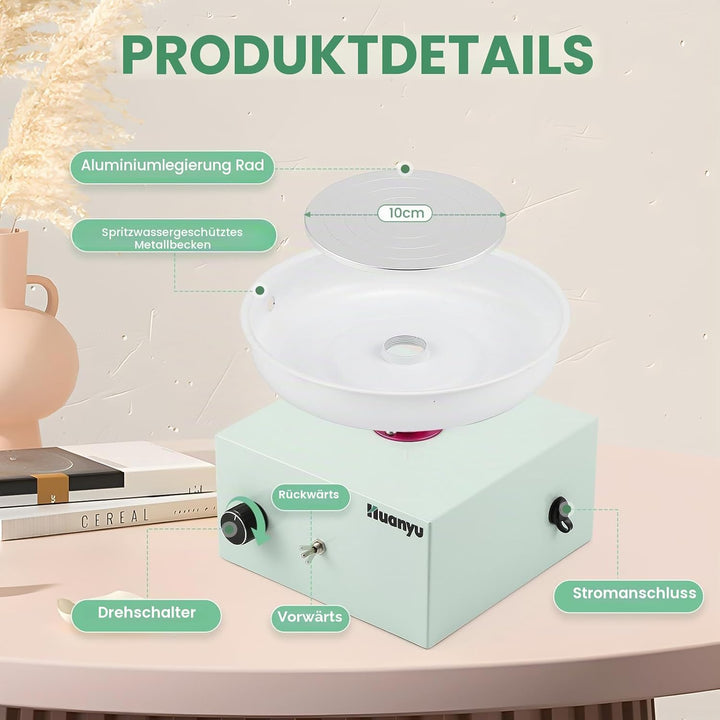 Huanyu Töpferscheibe 10cm Mini Elektrische Töpferscheibe Kleine Töpferscheibe für Anfänger 0-2000RPM
