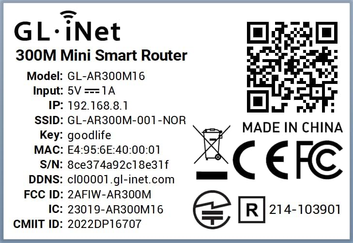 GL.iNet GL-AR300M16 Mini Router, Wi-Fi Converter, OpenWrt Pre-Installed, Repeater Bridge, 300Mbps Hi