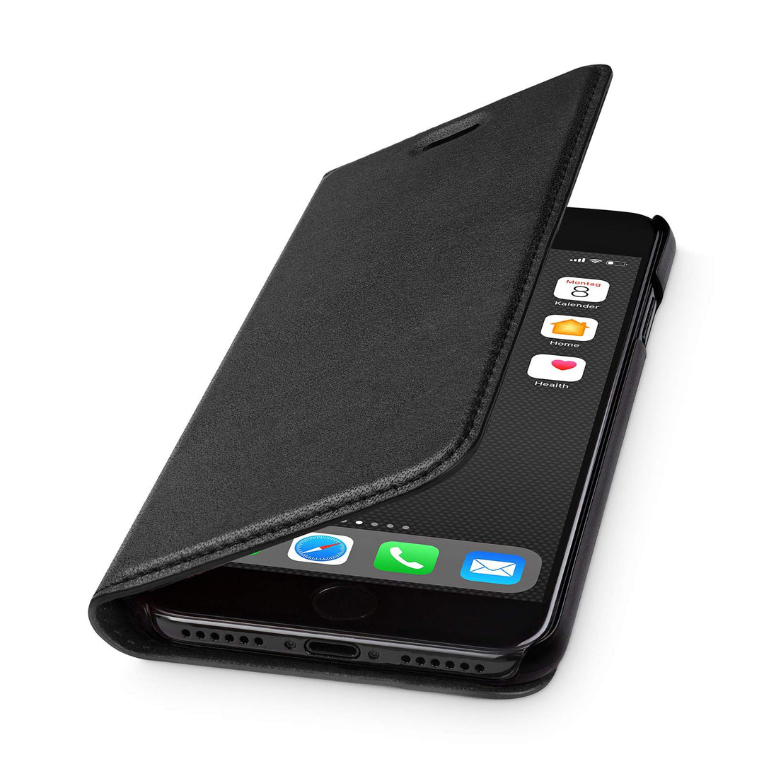 WIIUKA Lederhülle Hülle für iPhone SE (2022/2020) / iPhone 8/7, extra Dünn, Kartenfach, Tasche Schwa