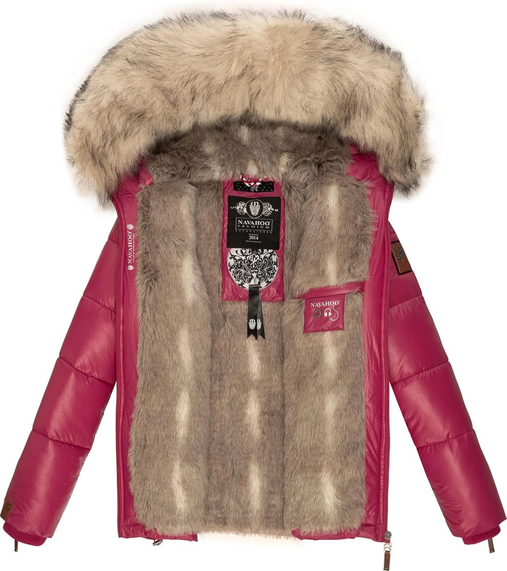 Navahoo Damen Winterjacke Steppjacke warm mit Kunstfellkapuze Tikunaa XS-XL XS Fuchsia, XS Fuchsia