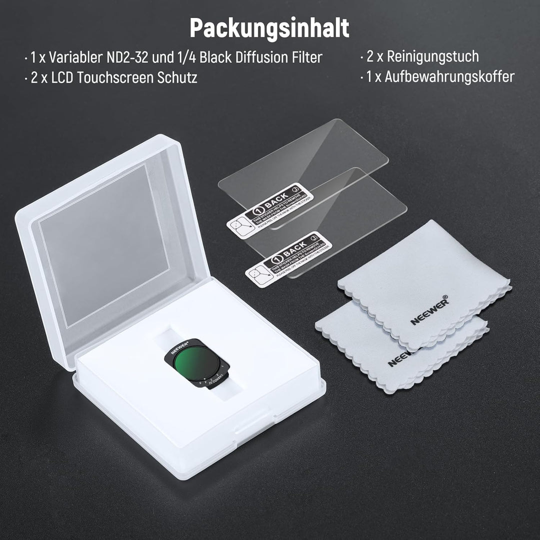 NEEWER Variabler ND und Black Diffusion 1/4 Filter, kompatibel mit DJI Osmo Pocket 3 Creator Combo Z