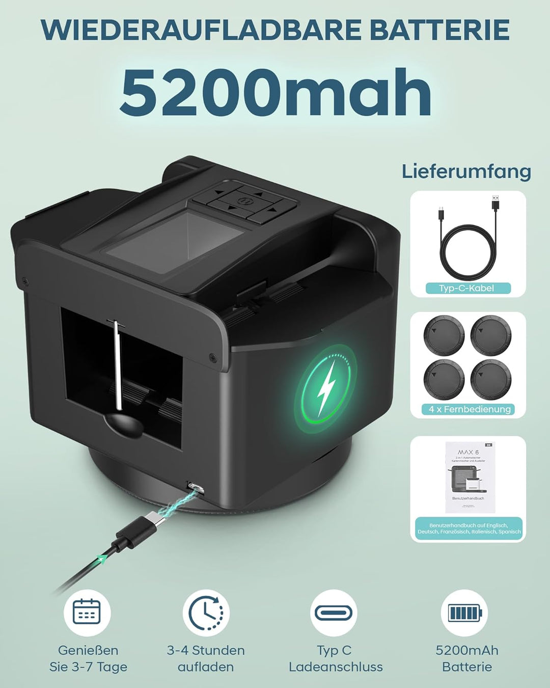 Automatischer Kartenmischer und Austeiler, 360° Drehung für 1–2 Decks, Kartenmischmaschine Kartenmis