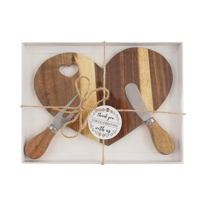 Käsebrett-Set 18-teilig herzförmig aus Akazienholz mit 18 Messern &amp; 18 Gabeln, Holz Servierplatte Ge