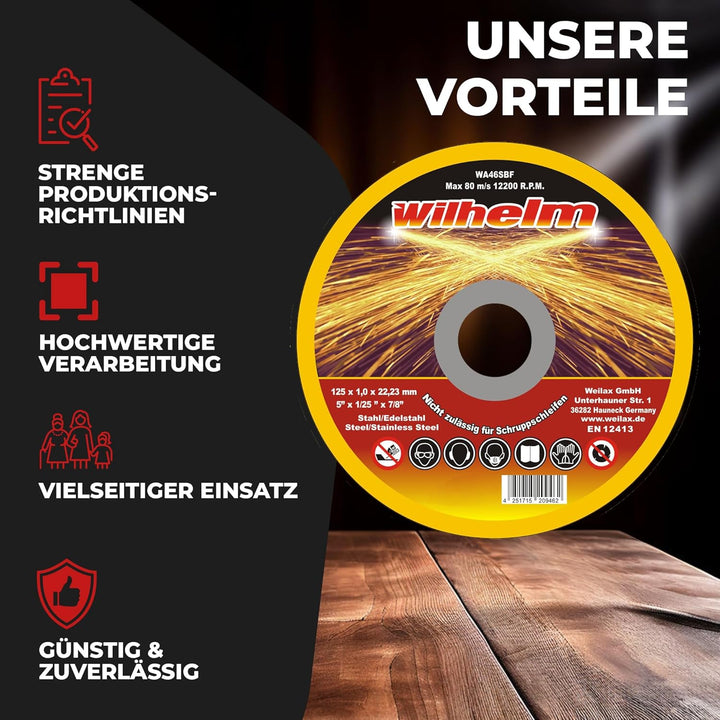 100 x Wilhelm Trennscheiben Ø 125 Edelstahl Metall Stahl Inox Blech Flexscheiben Extradünn