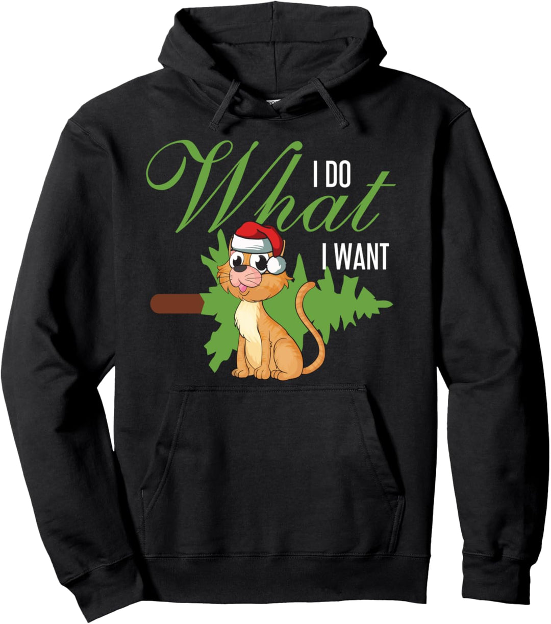 Ich mache was ich will Katze trägt Weihnachtsmütze Pullover Hoodie