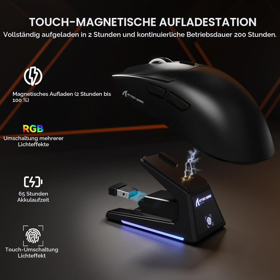 MAMBASNAKE x Attack Shark X1 Gaming-Maus mit Ladestation, 49g Ultralight, 40K DPI PAW3395 PRO-Sensor