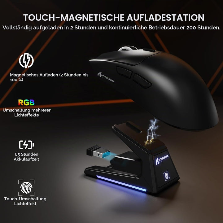 MAMBASNAKE x Attack Shark X1 Gaming-Maus mit Ladestation, 49g Ultralight, 40K DPI PAW3395 PRO-Sensor
