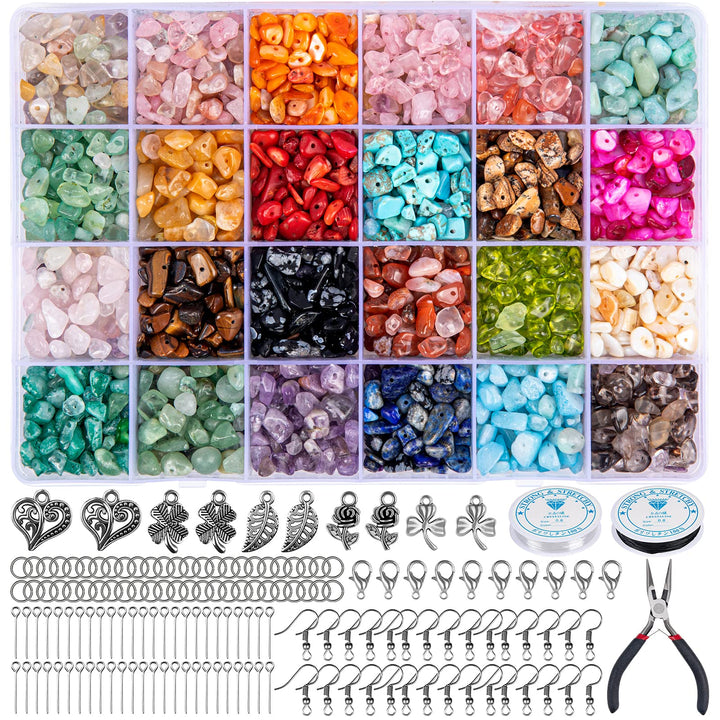HONGTEYA Schmuck Selber Machen Set, 24 Farben Natürliche Edelstein-Perlen,5–7 mm Steinperlen, 1073 S