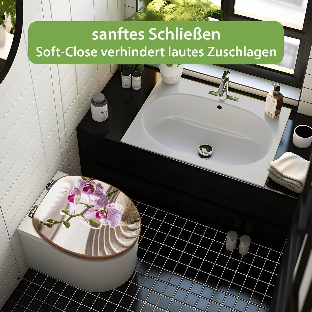 banjado Design WC Sitz Bambus Absenkautomatik 45,8x37,5cm - Toilettendeckel mit Absenkautomatik Holz