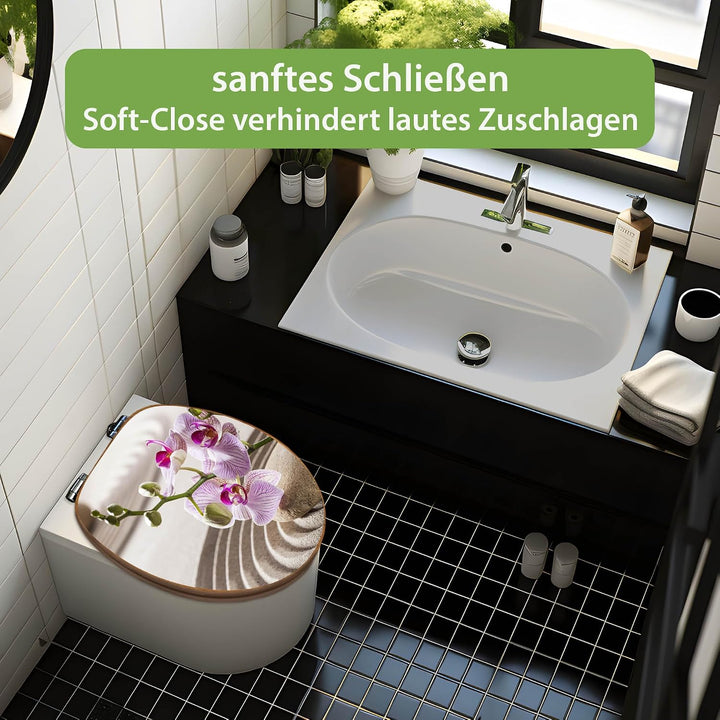 banjado Design WC Sitz Bambus Absenkautomatik 45,8x37,5cm - Toilettendeckel mit Absenkautomatik Holz