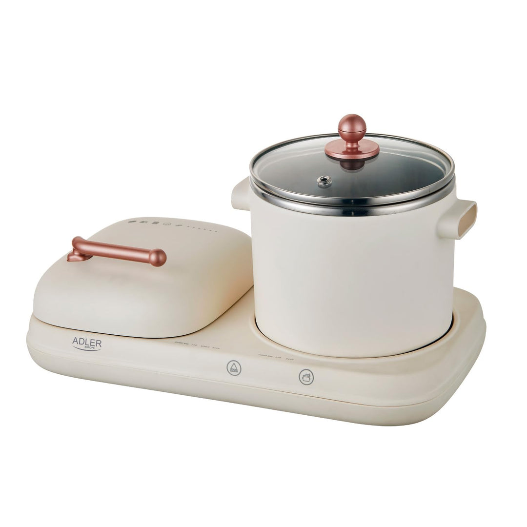 ADLER EUROPE AD 6421 Frühstücksstation 2-in-1 mit 1,0-L Kochtopf und Antihaft-Grillfläche | Retro De