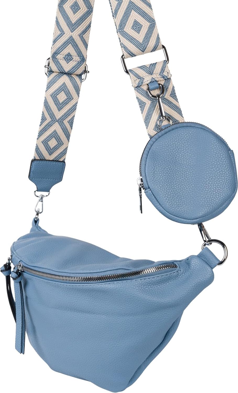 styleBREAKER Damen Halbmond Crossbody Schultertaschen Set 3-Teilig, Schultergurt mit Muster, Schlüss