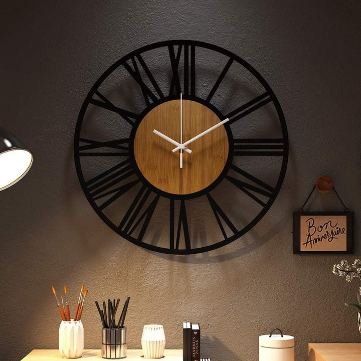 HAITANG Runde Wanduhr, schwarz, 40 cm, für Wohnzimmer, Dekoration, Vintage-Stil, römische Ziffern, g