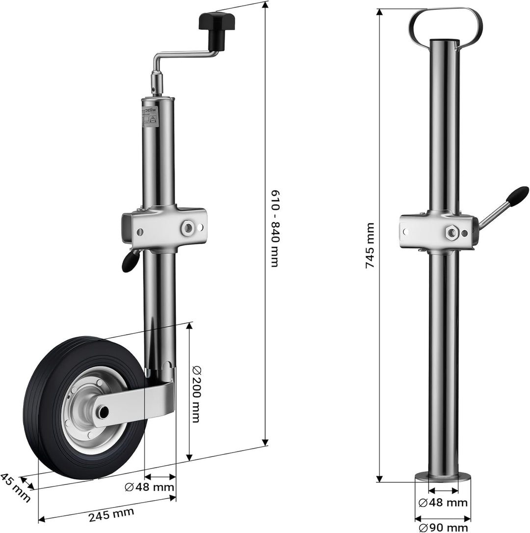 Wiltec Anhänger Set 10-teilig, Stützrad bis 362 kg Traglast mit Klemmhaltern, Stützen & Unterlegkeil