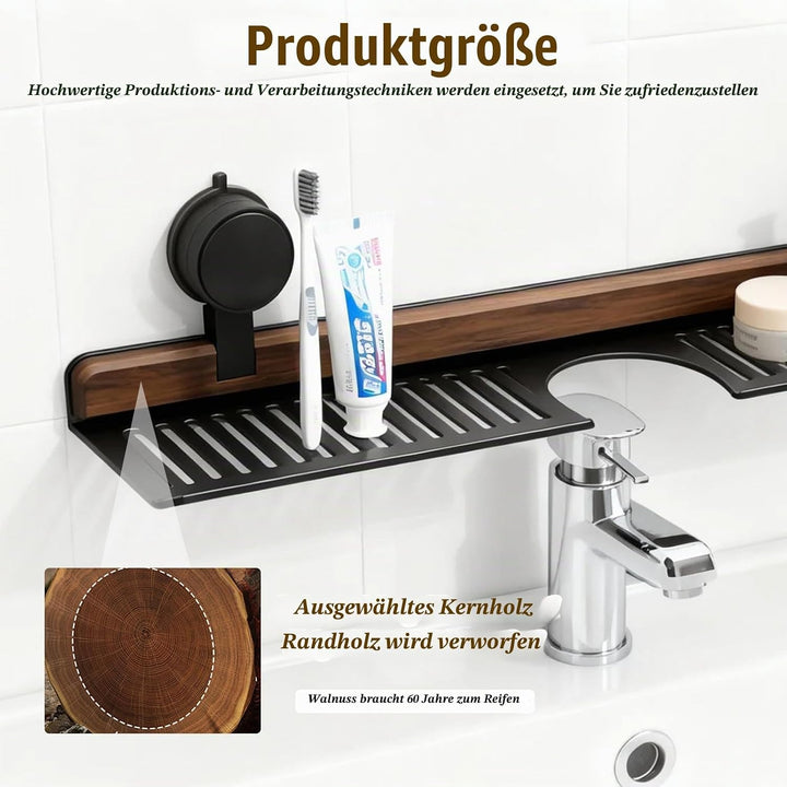 Waschbeckenregal über Wasserhahn mit Saugnapf, Walnuss-Regal für Badezimmer, Hängend Duschablage, Ba
