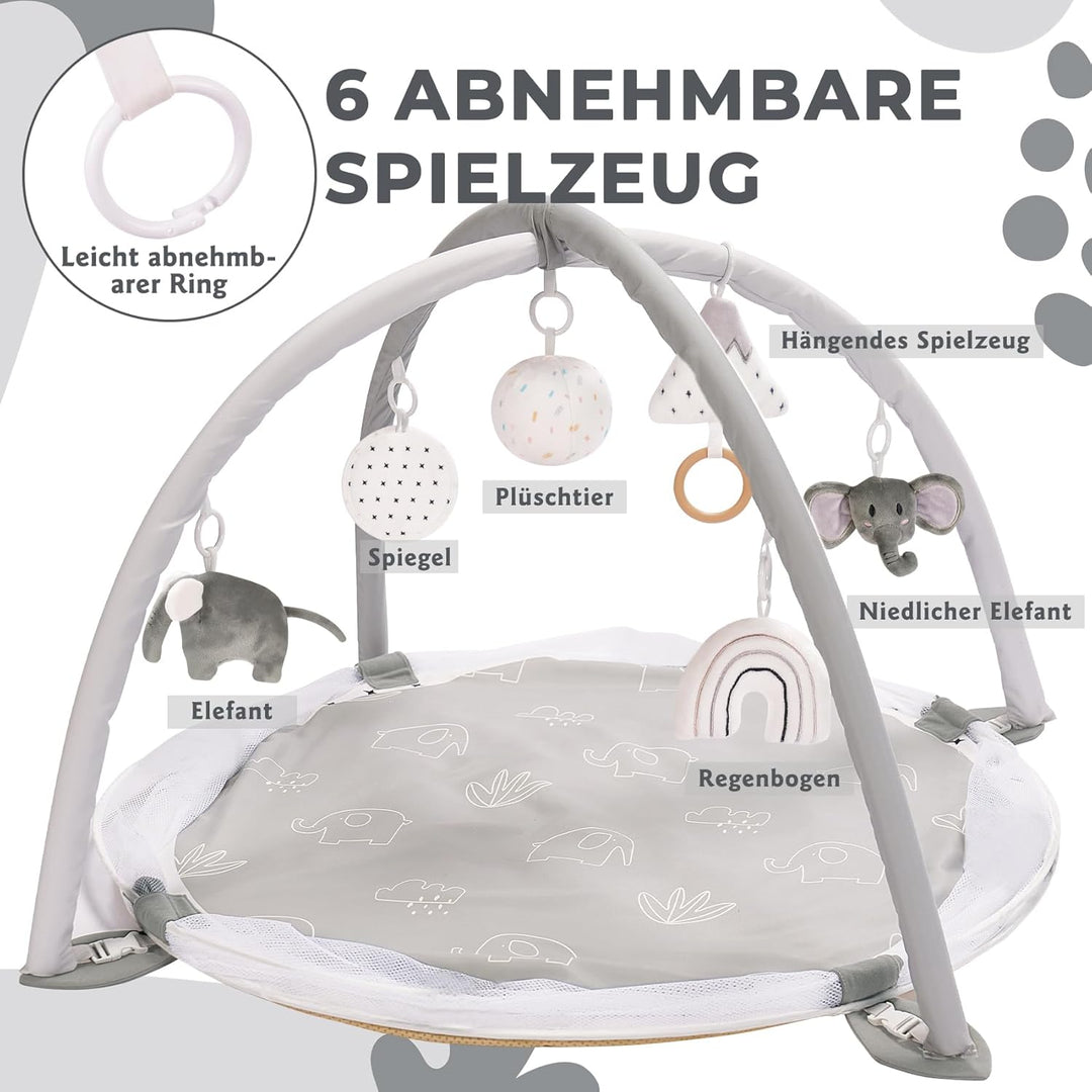 Mallify 5-in-1 XL Baby Spielbogen mit Spielmatte, Spielplatz & Bällebad, Kombiniertes Baby-Spielcent