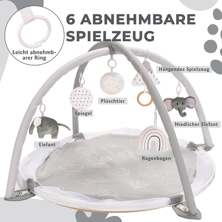 Mallify 5-in-1 XL Baby Spielbogen mit Spielmatte, Spielplatz & Bällebad, Kombiniertes Baby-Spielcent