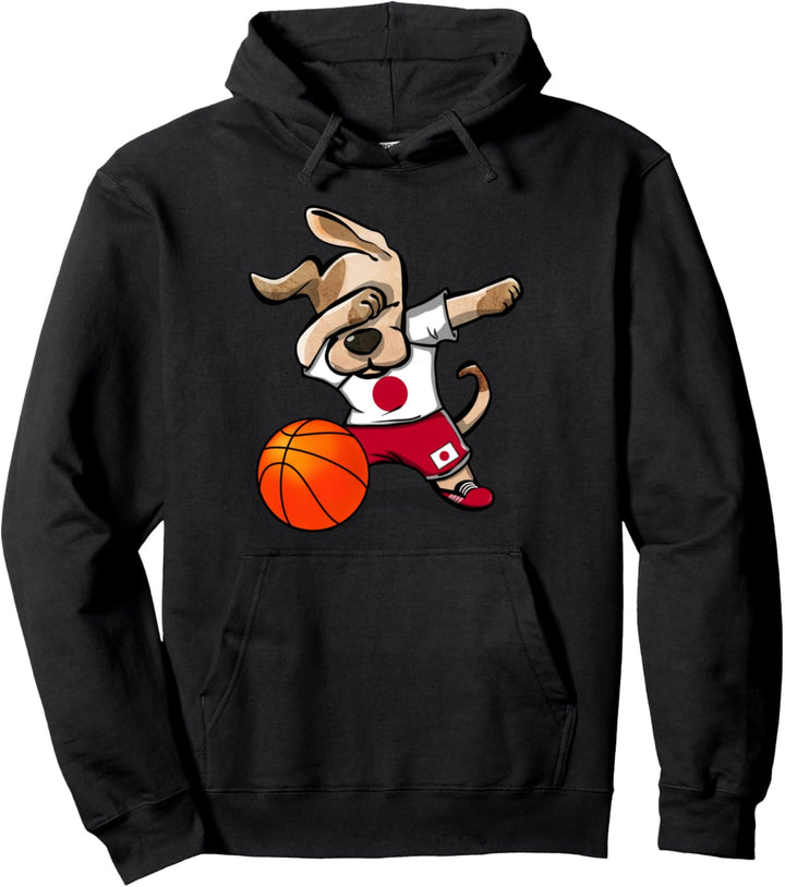 Funny Dabbing Dog Hund Japan Basketball - Japanische Flagge Pullover Hoodie