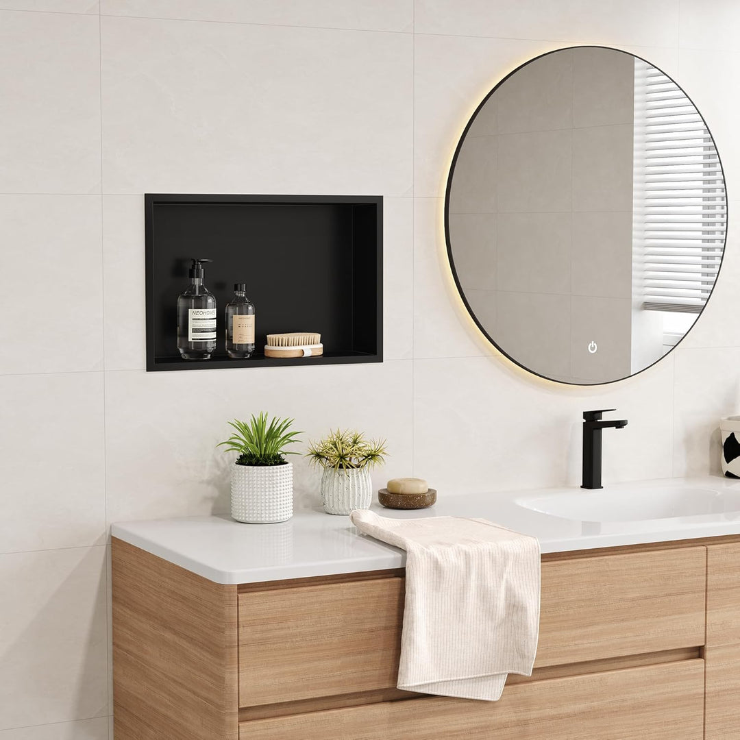 Neodrain Wandnische Edelstahl Duschnische Einzelregal Lagerung für Badezimmer 45 x 30 cm, Schwarz Sc