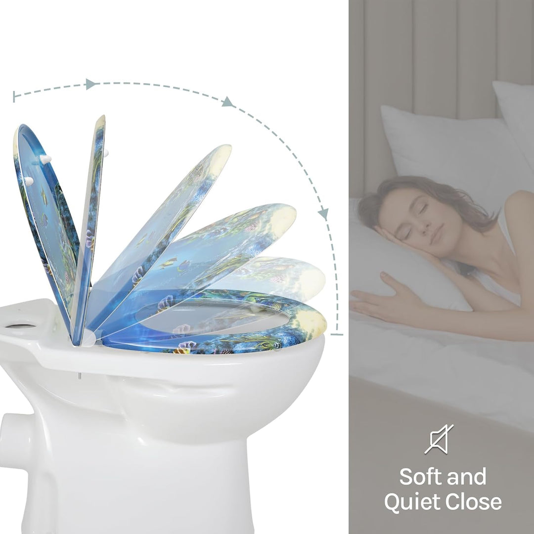WOLTU Toilettendeckel mit Absenkautomatik Motiv, WC Sitz mit Schnellverschluss, Toilettensitz O Form