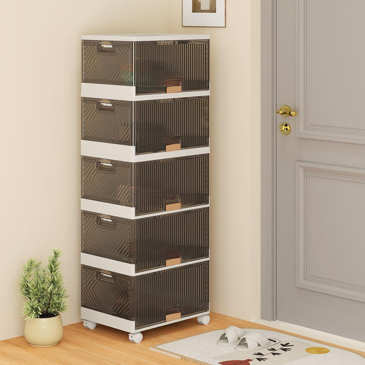 KOMFOTTEU Stapelbare Schuhboxen mit 5/6 Ebenen, Aufbewahrungsbox mit Klapptüren und feststellbaren R