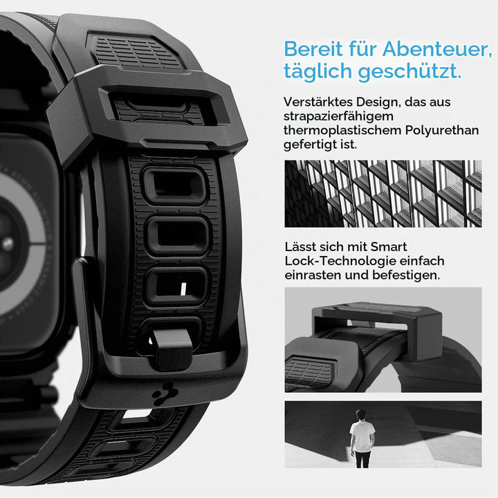 Spigen Rugged Armor Pro Hülle mit Armband Kompatibel mit Apple Watch 11/10 42mm (2025/2024) Schwarz,