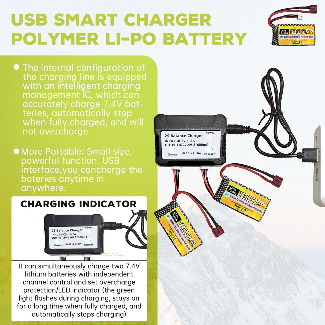 2PCS 7.4V 35C 1800mah Lithium-Batterie+1 Ladung 2 Ladegeräte für WLTYOS K920-B A959-B 12401 12403 12