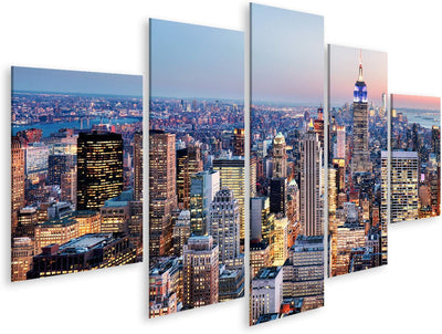 Bild auf Leinwand New York City Usa Wandbild Poster Kunstdruck Bilder Format: 170x80cm - 5 Teile, Fo