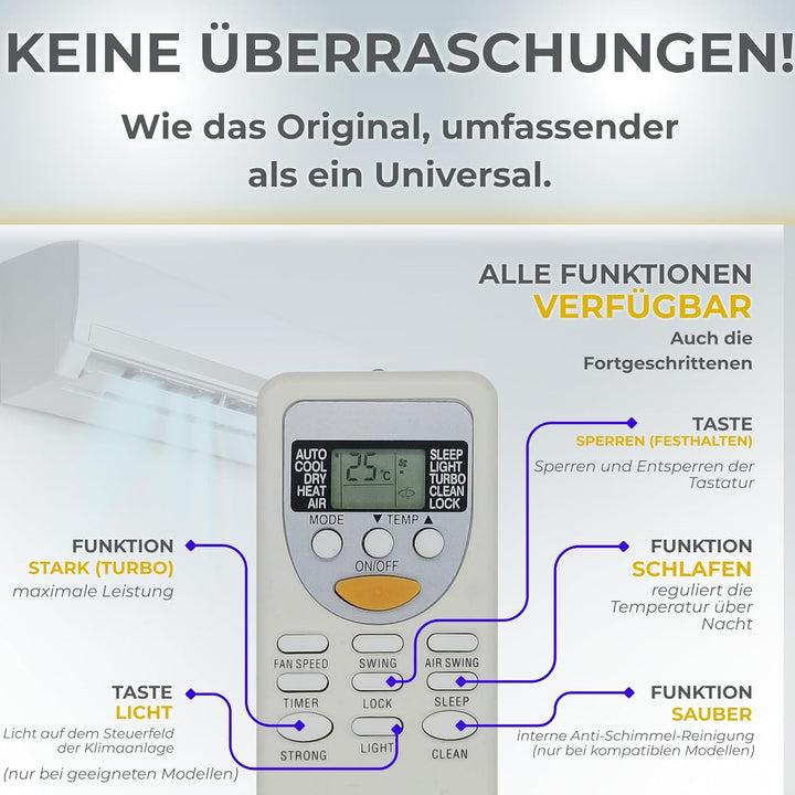 Wellclima® Ersatzfernbedienung für ZH/JT-01 und ZH/JT-03 – Nur kompatibel mit identischen Modellen v