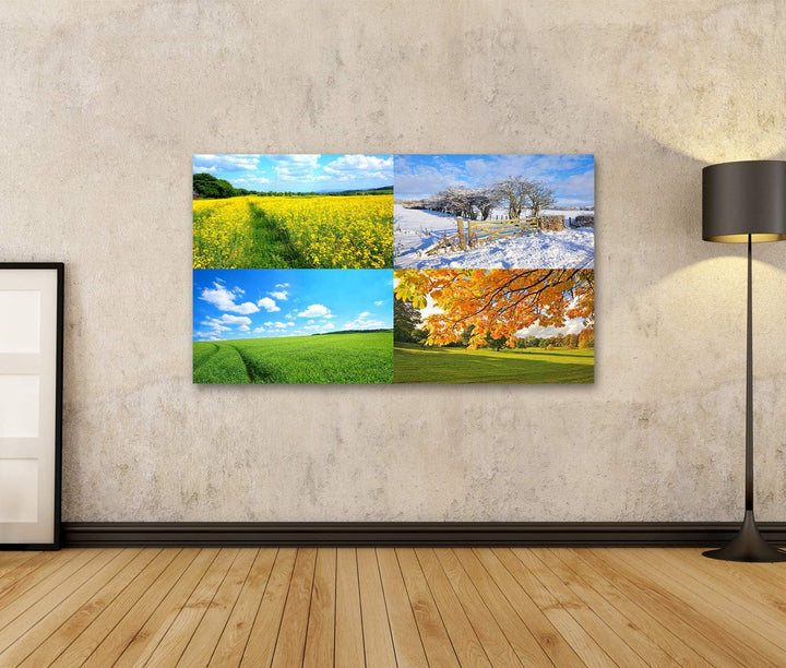 islandburner Bild auf Leinwand 4 Jahreszeiten Sammlung Wandbild Poster Kunstdruck Bilder, 80L x 40B