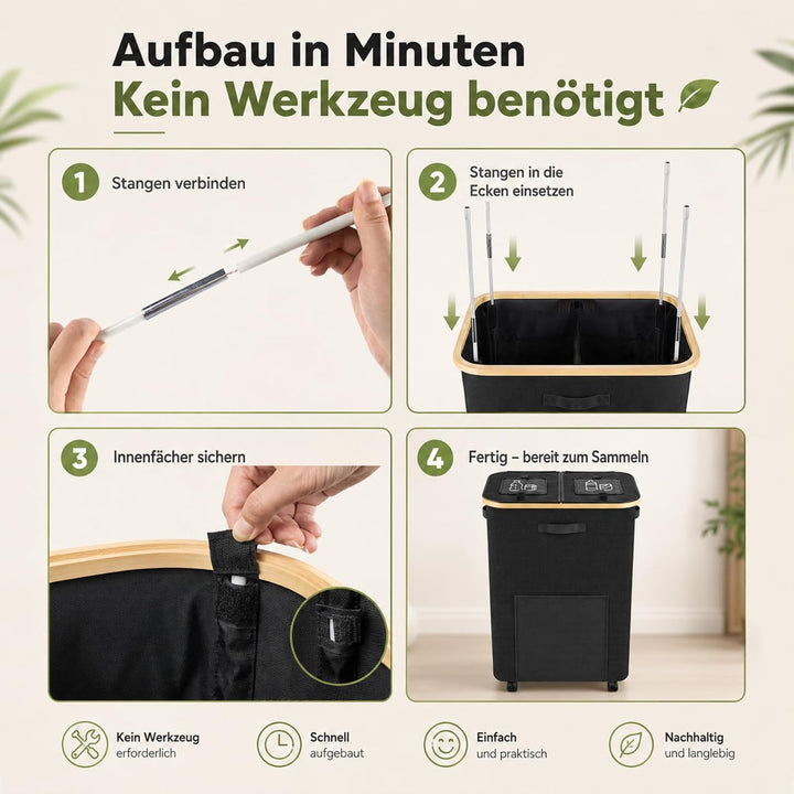 160L Leergut Sammelbehälter mit 2 Fächer, Pfandflaschen Sammelbehälter mit Rollen, Pfandbehälter mit