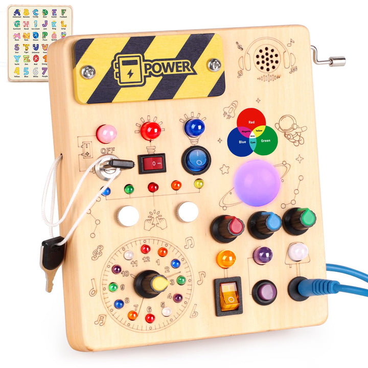 Konijiwa Montessori Busy Board Spielzeug ab 1 Jahr Activity Board Holzspielzeug mit 12 Schalter 24 L