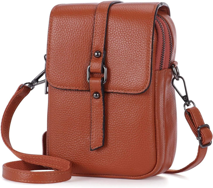 HAWEE Mode Damen Handytasche mit Riemen Echtes Leder Crossbody Handy Umhängetasche Leicht Damen Schu