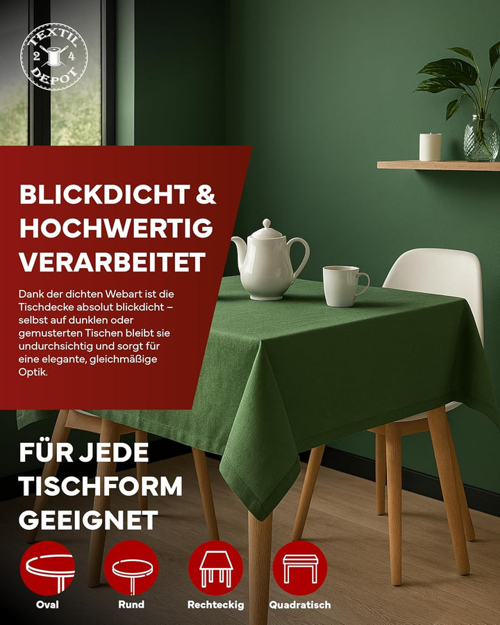 texpot Gartentischdecke 130 x 300 cm in Dunkelgrün mit Leinen Optik Lotuseffekt Fleckschutz Bügelfre