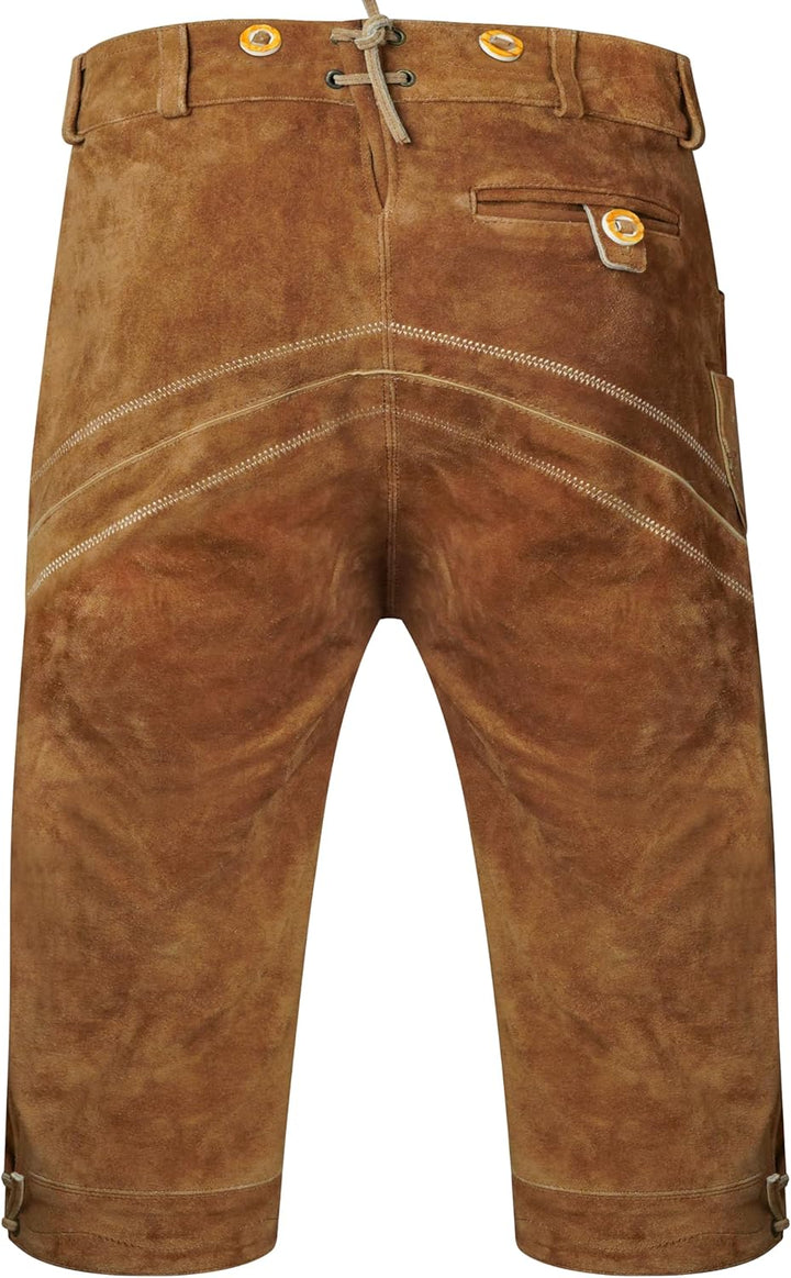 Herren Trachten Lederhose Kniebund mit Träger Rindvelourleder Dunkelbraun - Trachtenlederhose Herren