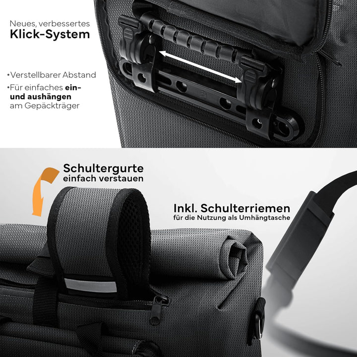 MIVELO Fahrradtasche für Gepäckträger - 3in1 Gepäckträgertasche Rucksack Umhängetasche - 100% wasser