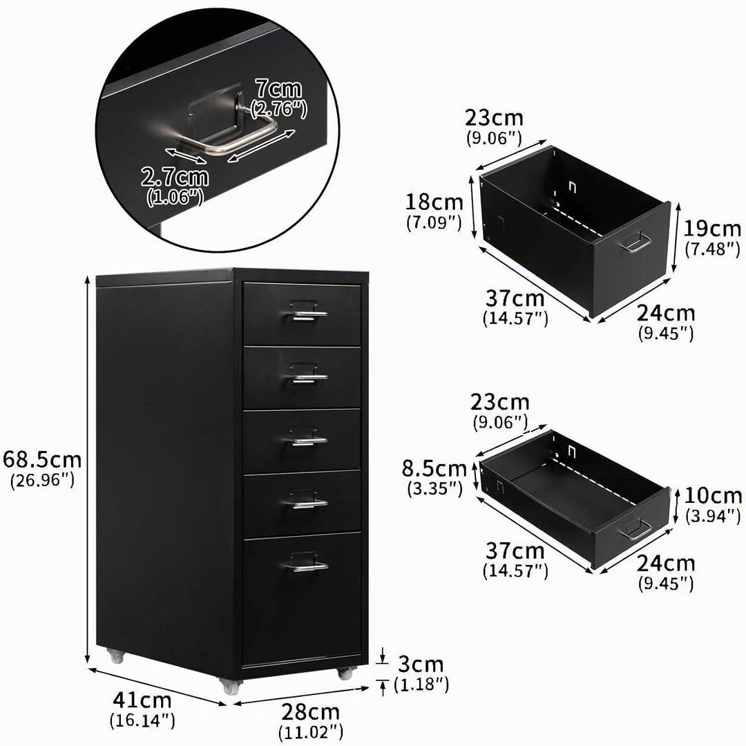 HollyHOME Mobiler Aktenschrank mit 5 Schubladen, rollender Akten-Organizer, Metall-Aufbewahrungsschr