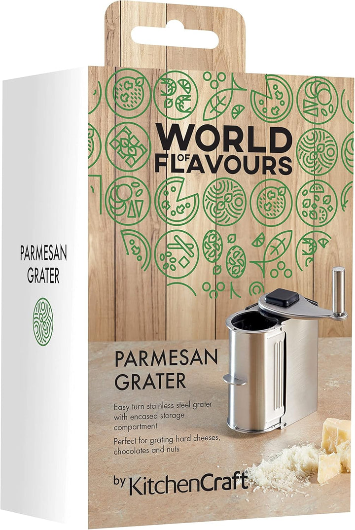KitchenCraft World of Flavours Italienische Parmesanreibe, Parmesanreibe aus Edelstahl mit leicht dr