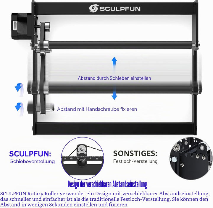 SCULPFUN Laser-Rotationswalze, Lasergravierer Y-Achsen-Rotationswalze mit 360°-Rotation zum Lasergra