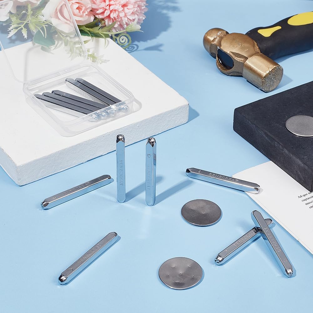 BENECREAT 12 Stück 3mm Metallstempel-Set, Herz-Stern-Muster Design Schnitzerei Prägestempel für Meta
