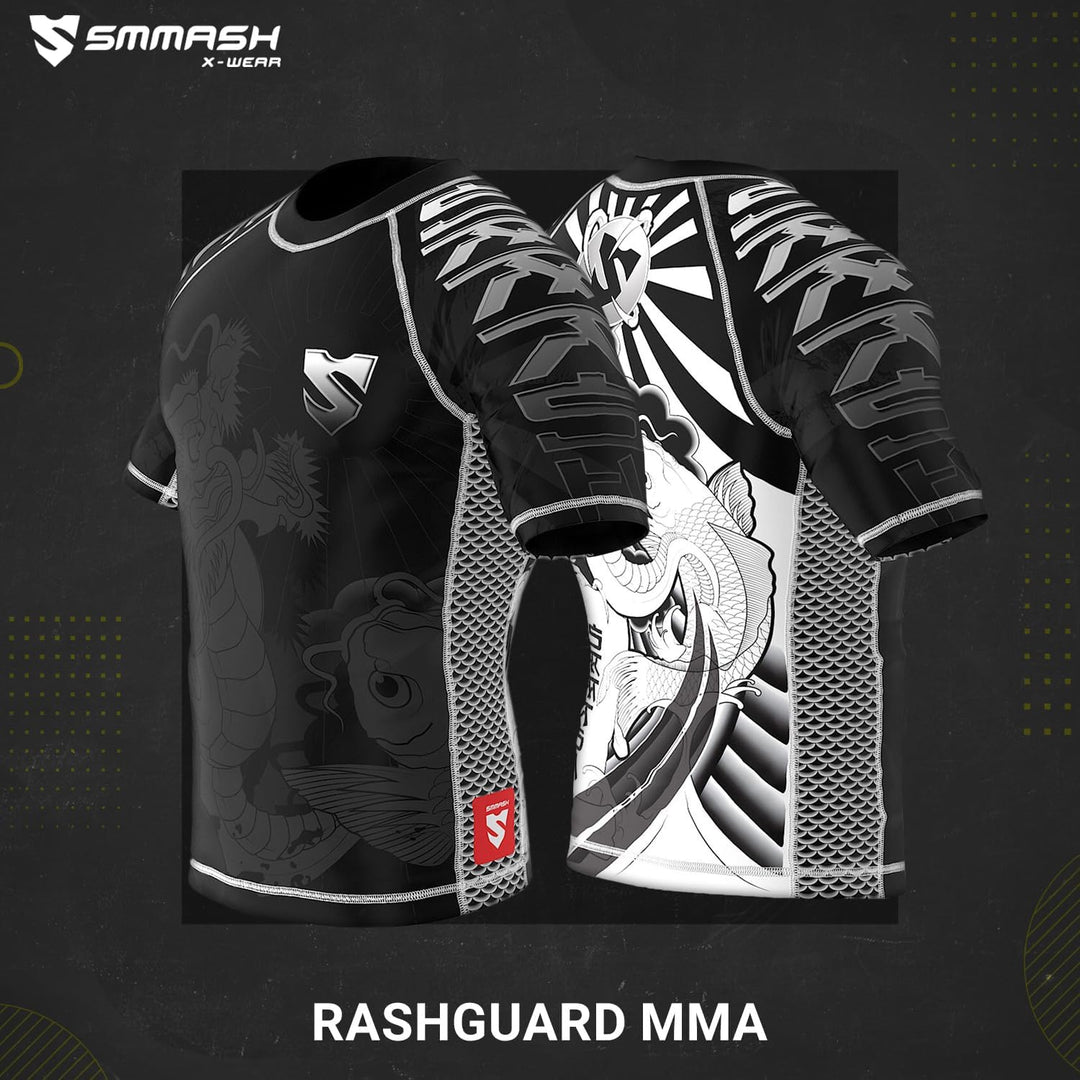 SMMASH Funktionsshirt Herren Rashguard Kurzarm Sportshirt MMA Thaibox Muay Thai Kickboxen Atmungsakt