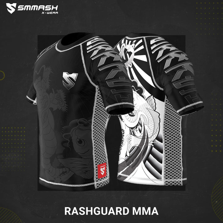 SMMASH Funktionsshirt Herren Rashguard Kurzarm Sportshirt MMA Thaibox Muay Thai Kickboxen Atmungsakt