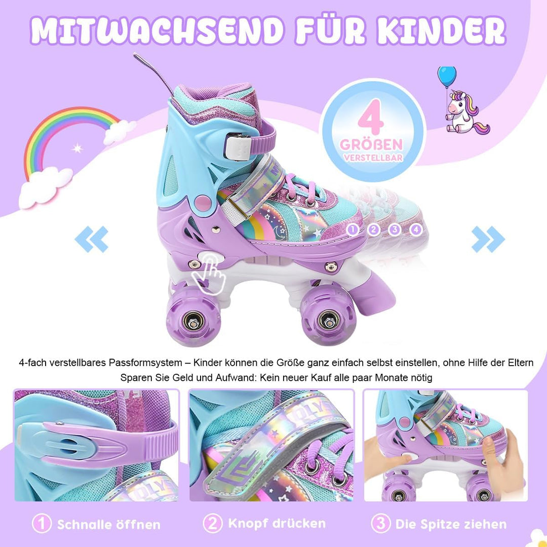 OLYSPM Rollschuhe Kinder Rollschuhe Verstellbar Rollschuhe Damen,LED Rollschuhe und 4 Grössen verste