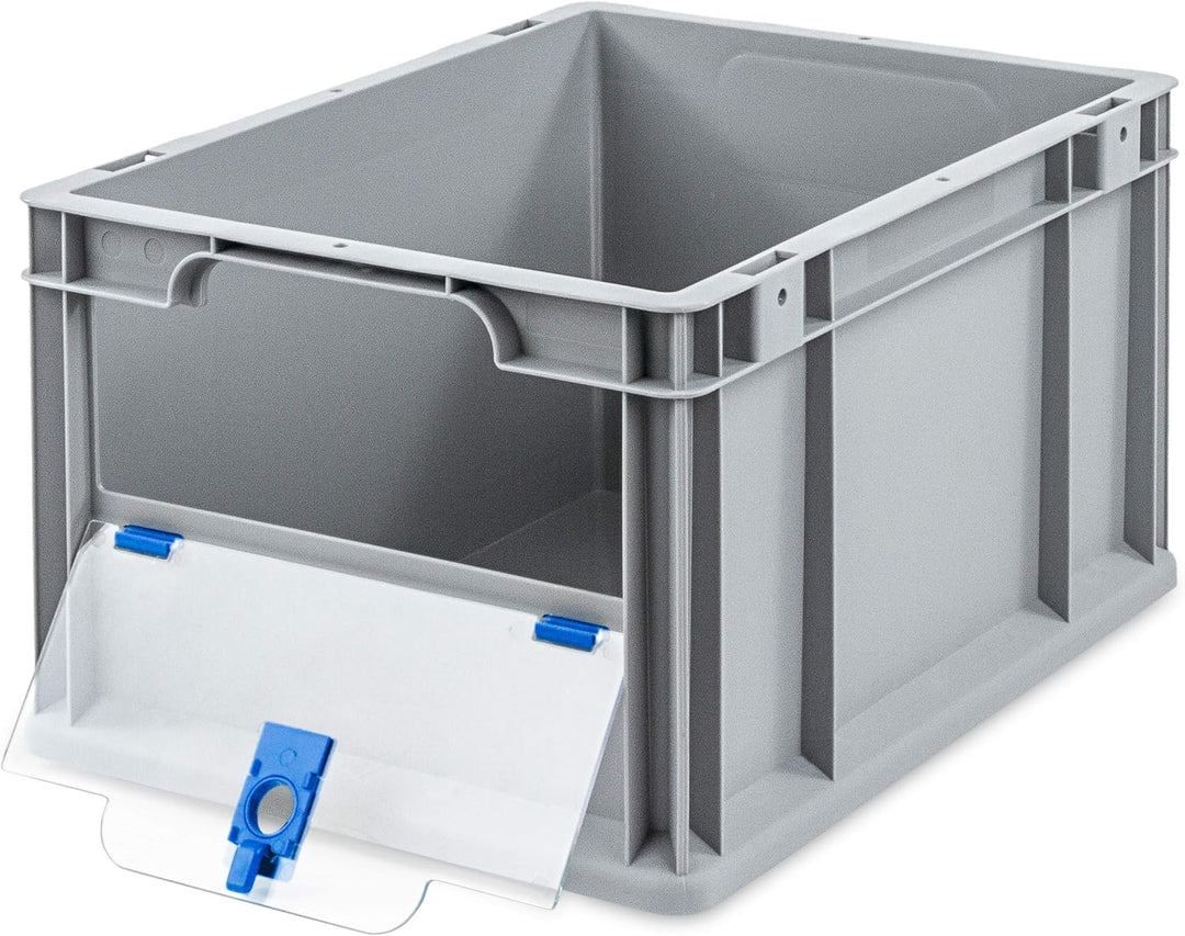 aidB Eurobox NextGen Insight Cover blau, 400x300x220 mm, Cover niedrig, robuste Regalbox mit Entnahm