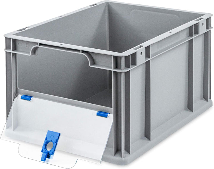 aidB Eurobox NextGen Insight Cover blau, 400x300x220 mm, Cover niedrig, robuste Regalbox mit Entnahm