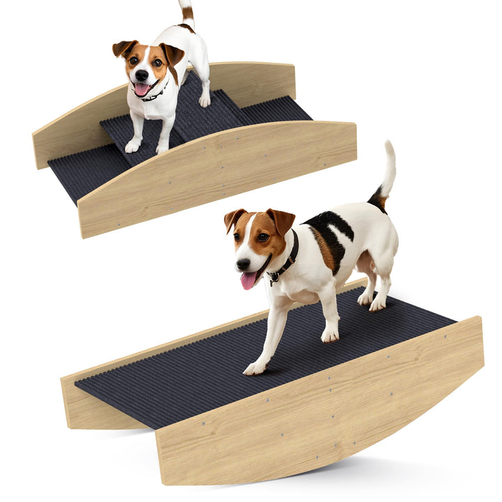 PawHut 2-in-1 Hundewippe, Hunde Agility Wippe aus Holz, Hunde Agilitäts Rampe für kleine, mittelgros