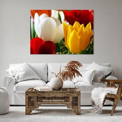 Bilder auf Leinwand 100x70cm Leinwandbild Tulpen Vase Blumenstrauss Gross Wanddeko Bild Schlafzimmer