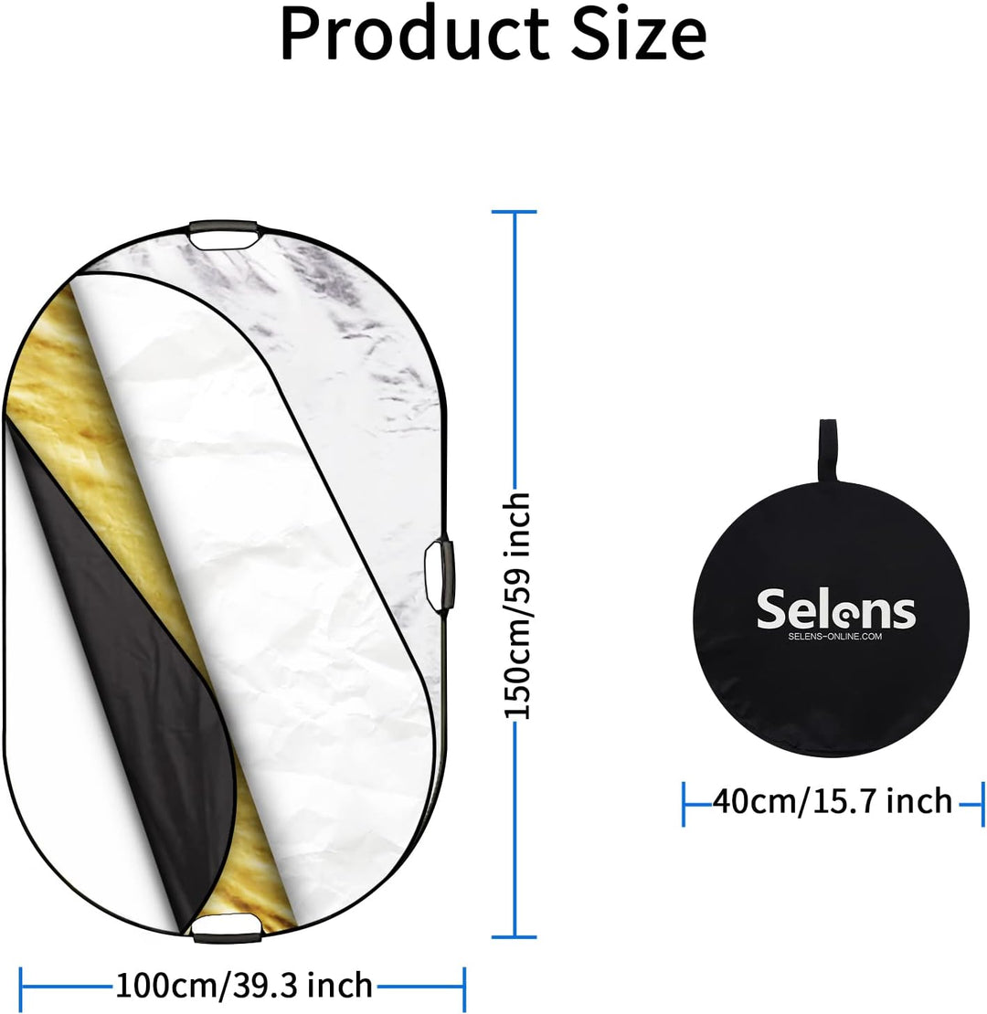 Selens 5-in-1 100x150cm Oval Reflektor Tragbarer Faltbarer für Fotografie Fotostudio Beleuchtung Aus