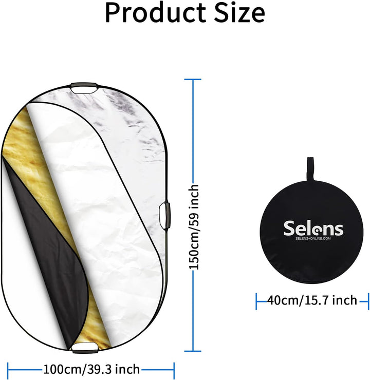 Selens 5-in-1 100x150cm Oval Reflektor Tragbarer Faltbarer für Fotografie Fotostudio Beleuchtung Aus
