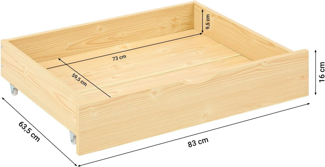 Homestyle4u Bettkasten 2er Set Holz Aufbewahrung mit Rollen, Bett Schublade Bettauszug Natur